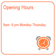 opening hours 9-6 Monday Thursday
